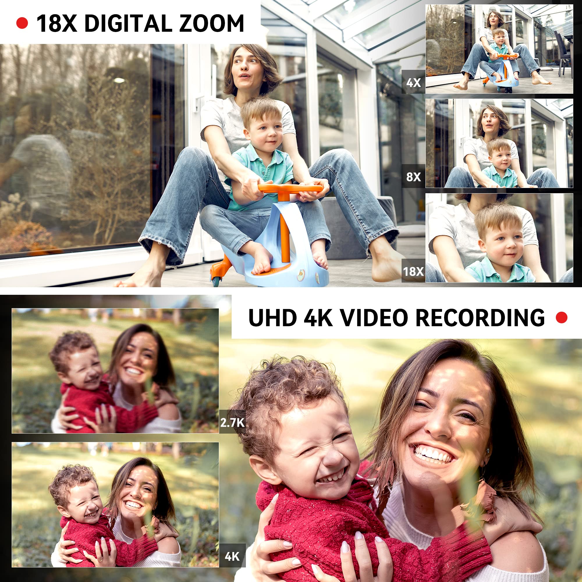 Oiexi Uhd 4K Video Camera Camcorder With 18X Digital Zoom,64Mp Digital Camera Recorder,4.0 Inch Rotating Touchscreen,64Gb Sd Car
